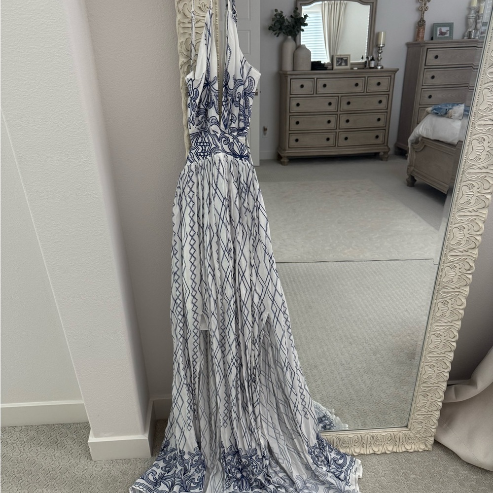 Fashion Nova Blue and White Maxi Dress